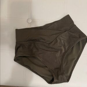 Aerie High-Waisted Textured Bikini Bottom in Dark Brown